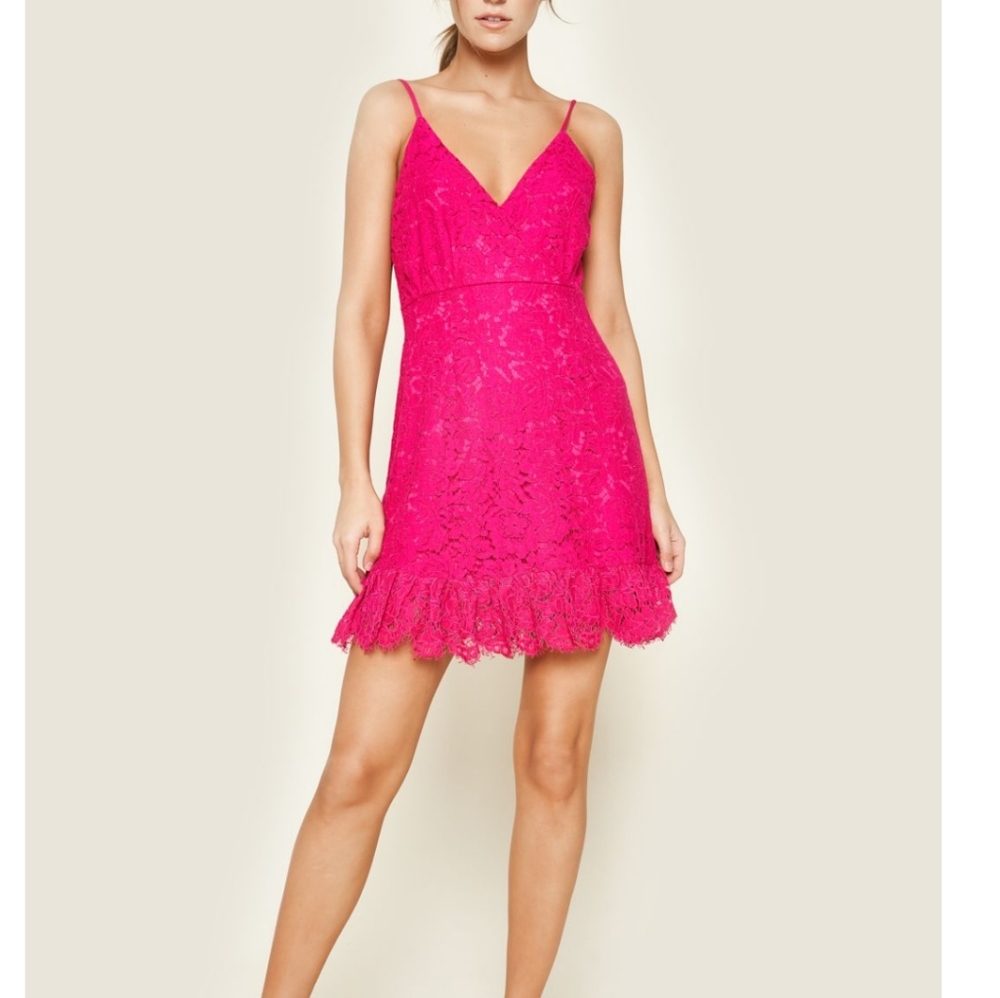 Sugarlips Floral Lace Vneck Pink Dress